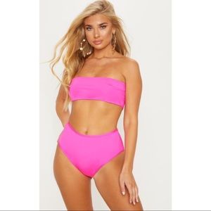 Pink Bandeau Bikini Top & High Waisted Bottom